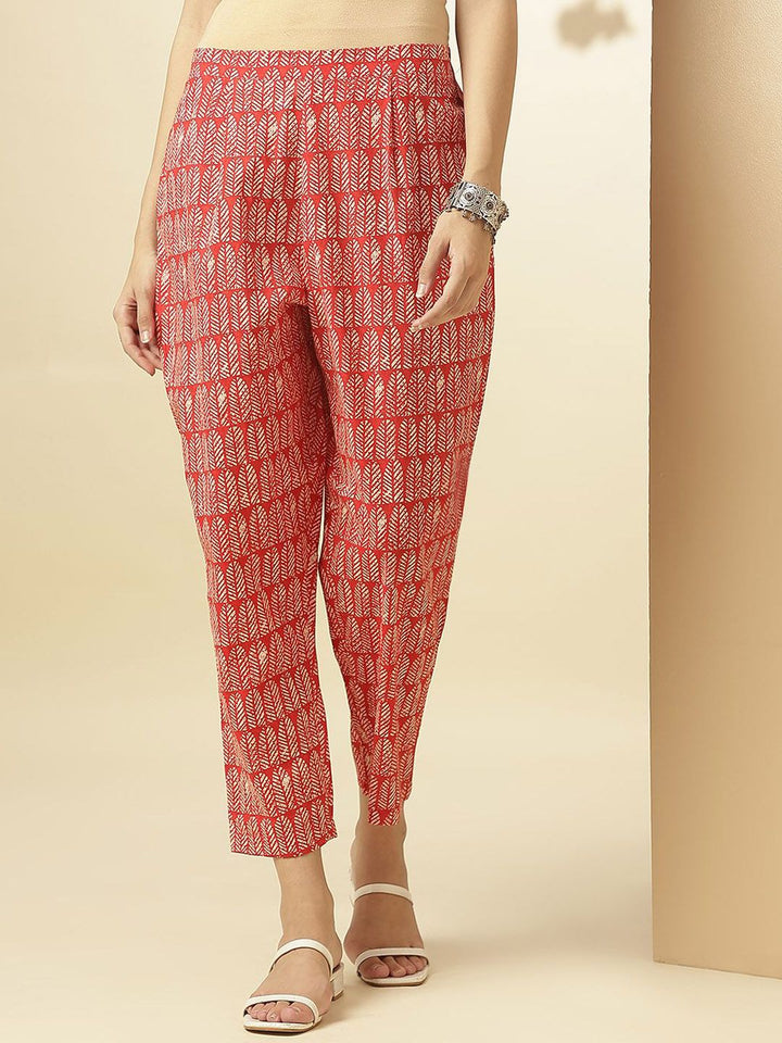 KALINI Ethnic Motifs Printed V-Neck Three-Quarter Sleeves Printed Tunic & Trousers