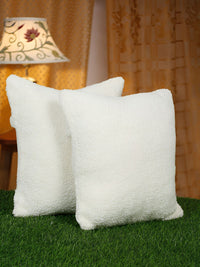 HOSTA HOMES Cream-Coloured 2 Pieces Fur Square Cushion Covers