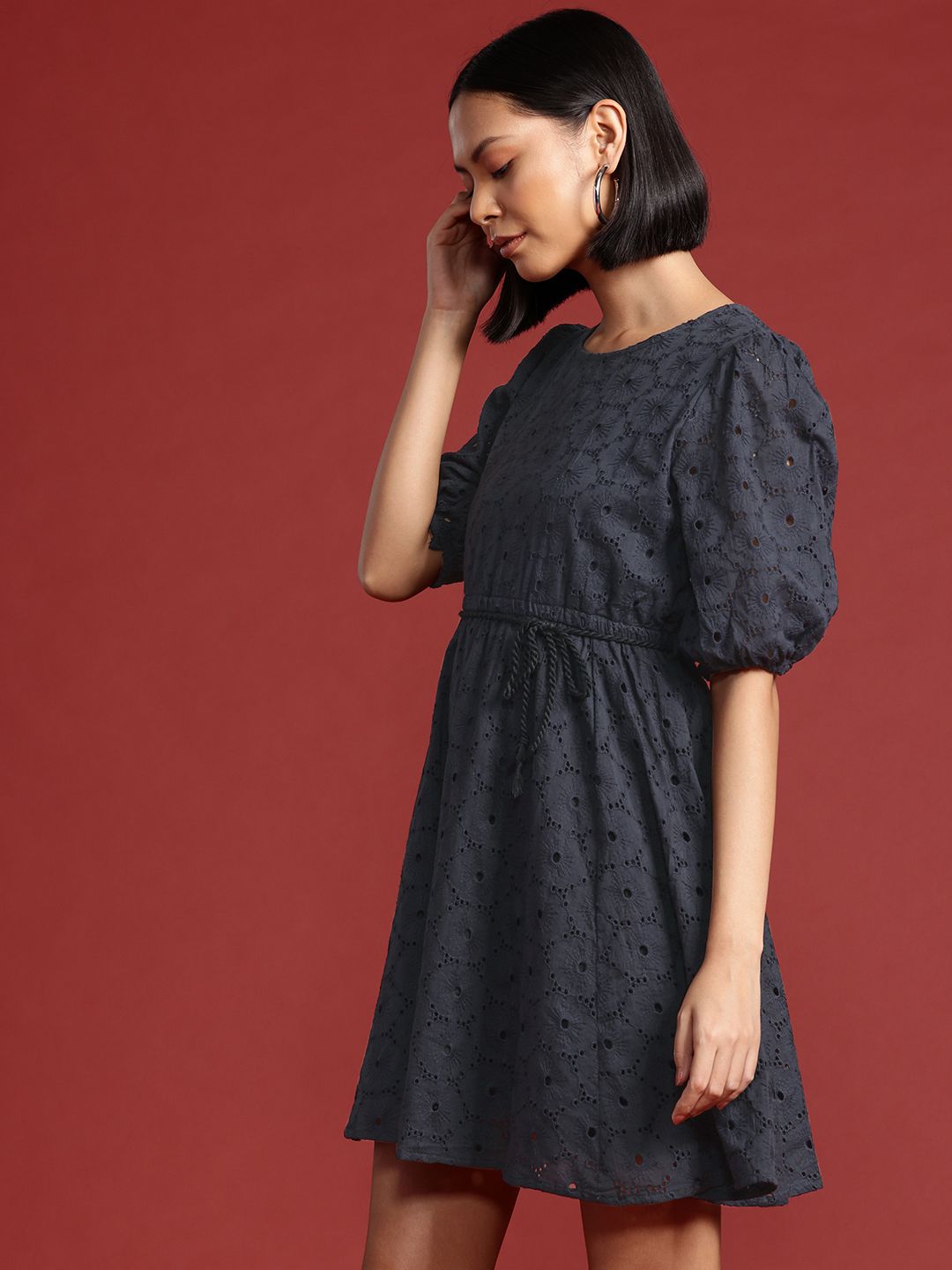all about you Pure Cotton Schiffli A-Line Dress
