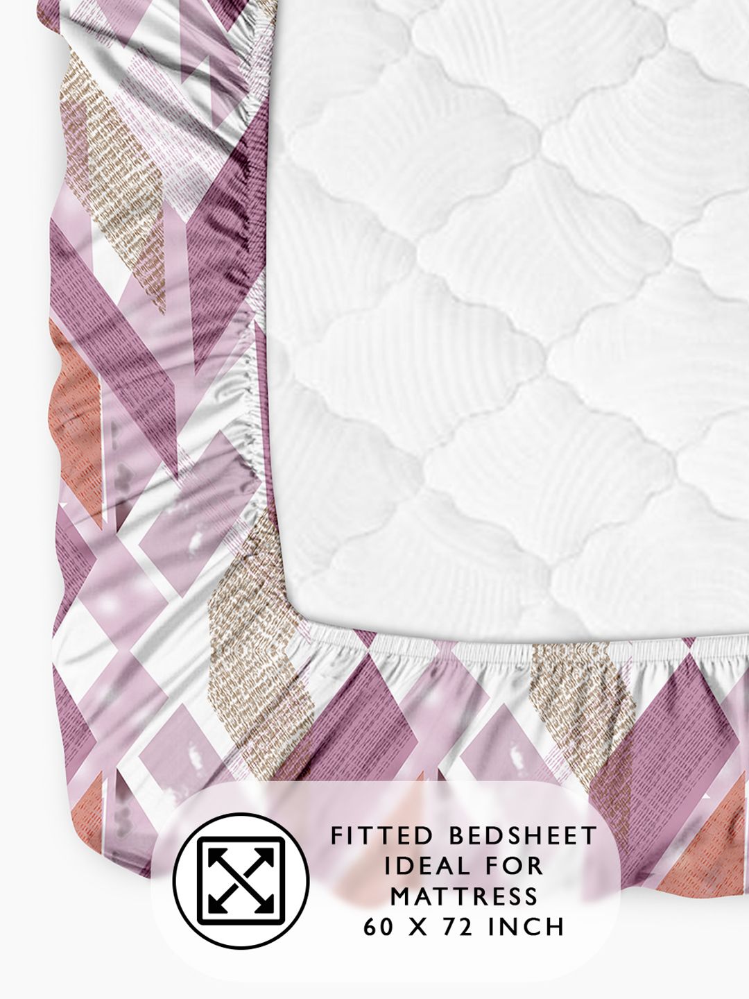 Story@home Pink 180 TC Abstract Queen Fitted Bedsheet With 2 Pillow Covers