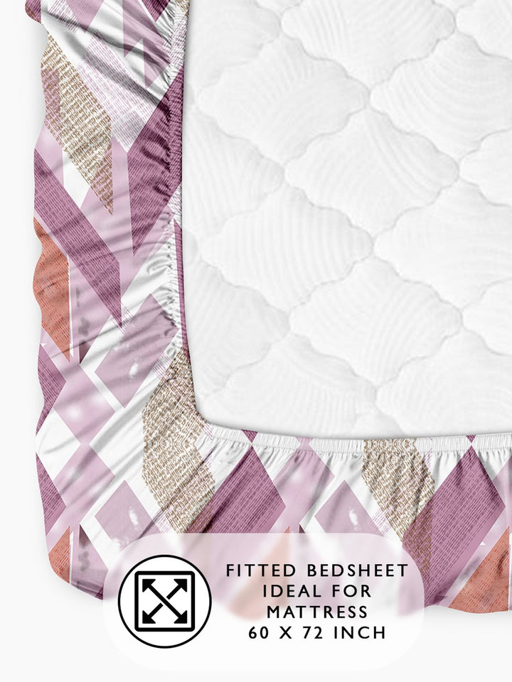Story@home Pink 180 TC Abstract Queen Fitted Bedsheet With 2 Pillow Covers