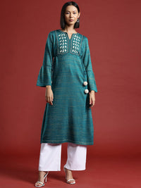 all about you Embroidered Yoke Design Bell Sleeves Kurta