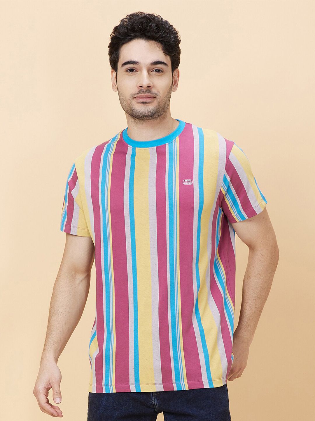 Being Human Striped Cotton Slim Fit Casual T-shirt
