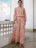 Janasya Women's Beige Georgette Floral Regular Co-ord Set