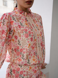 Janasya Women's Beige Georgette Floral Regular Co-ord Set