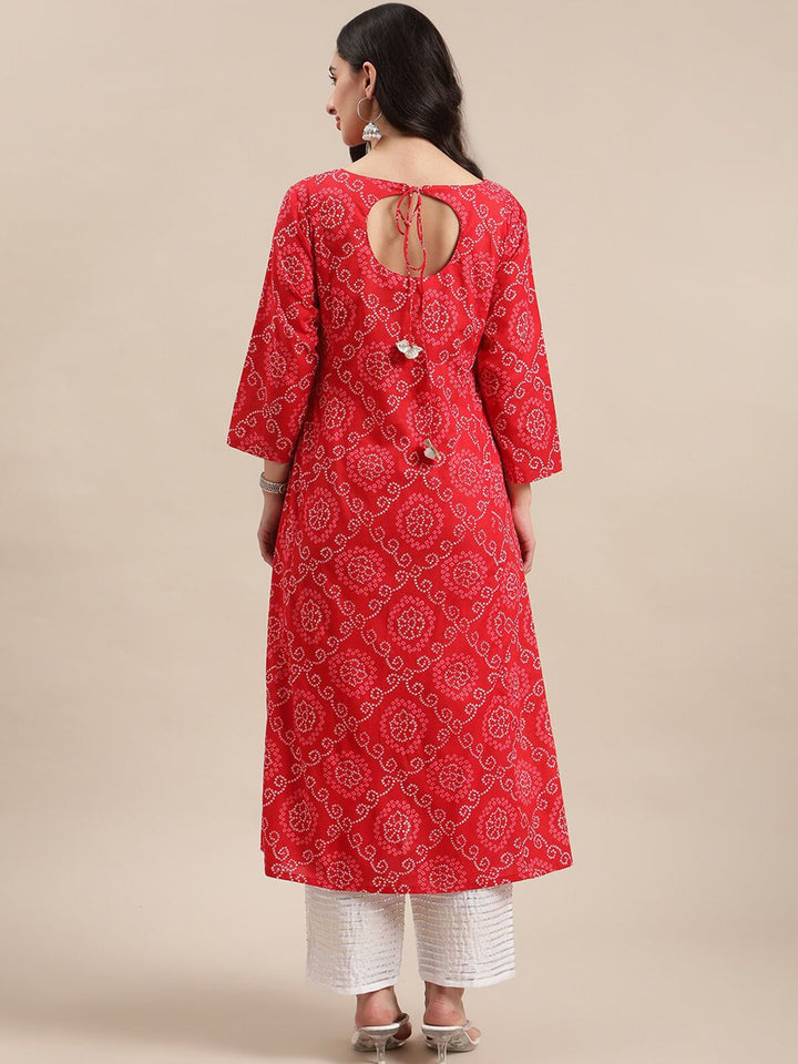 Varanga Women Red Geometric Printed Gotta Patti A-Line Cotton  Kurta