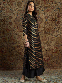 Shae by SASSAFRAS Women Black Floral Embroidered Kurta with Palazzos