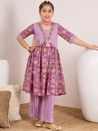pspeaches Girls Floral Printed Gotta Patti Pure Cotton Kurta & Palazzos With Dupatta