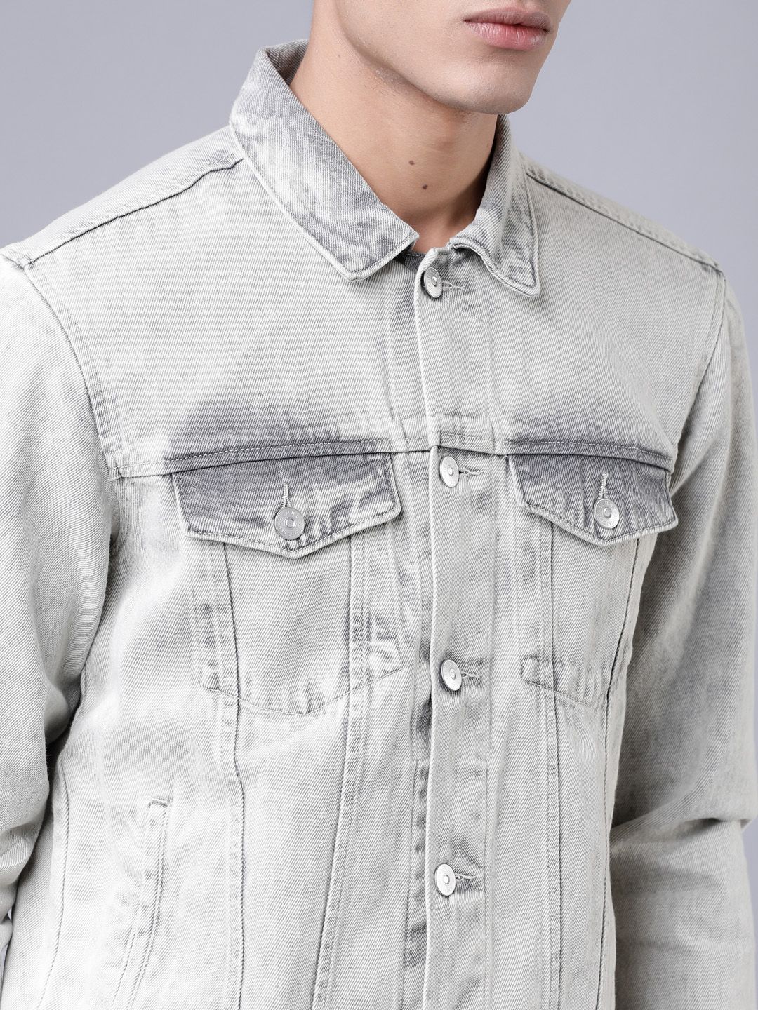 HIGHLANDER Men Grey Washed Denim Jacket
