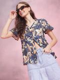 DressBerry Floral Print Flared Sleeves Top