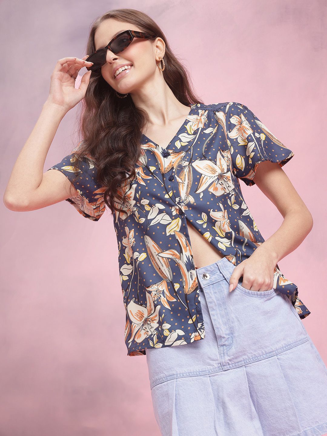 DressBerry Floral Print Flared Sleeves Top
