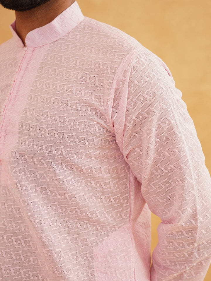 SOJANYA Geometric Embroidered Regular Pure Cotton Straight Kurta With Churidar