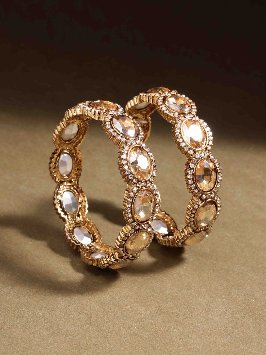 PANASH Set Of 2 Gold Plated American Diamond Stone Studded Bangles