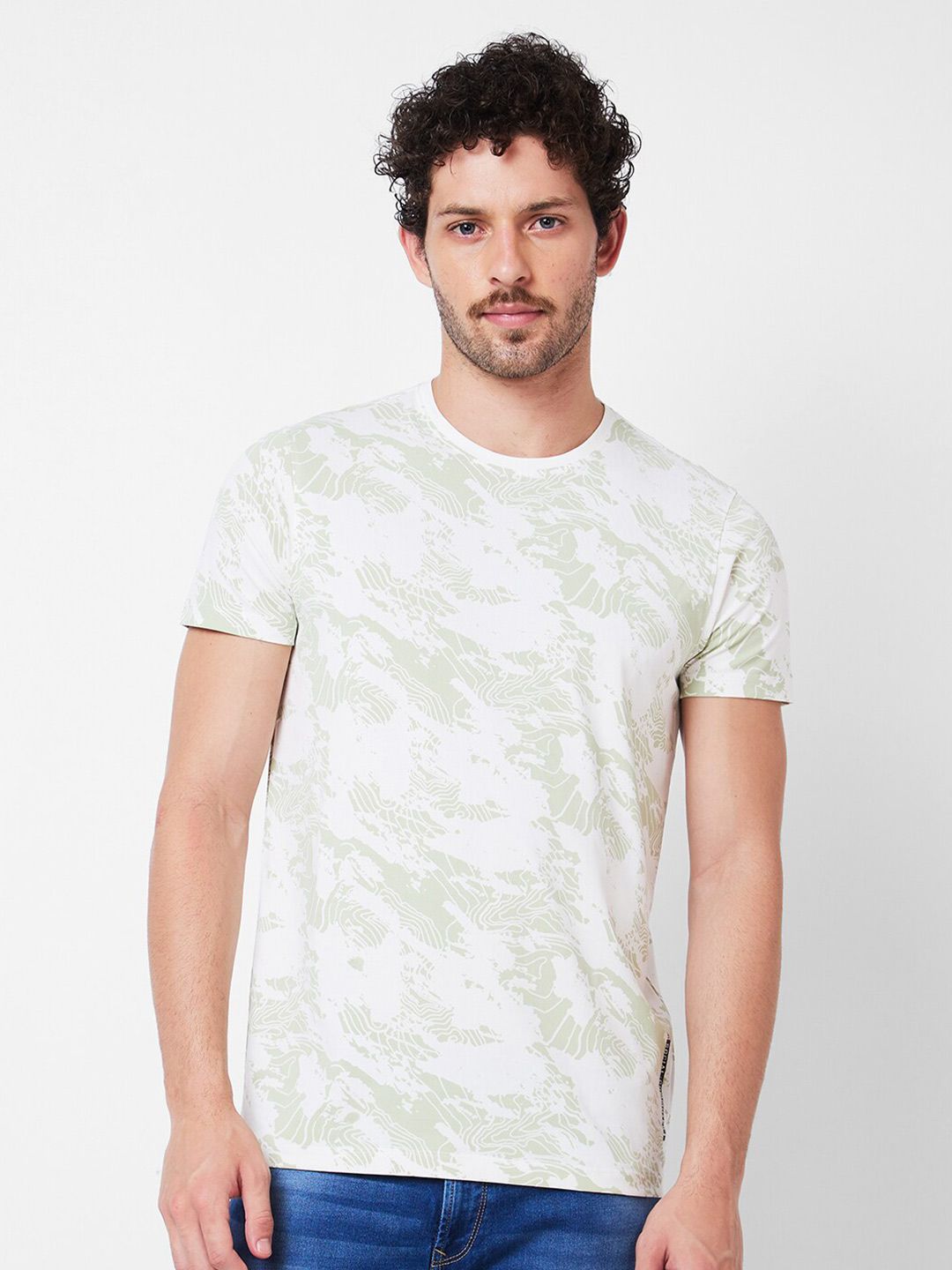 SPYKAR Abstract Printed Round Neck Cotton Slim Fit T-shirt