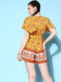 Berrylush Women  Yellow Printed Belted Detail Jumpsuit
