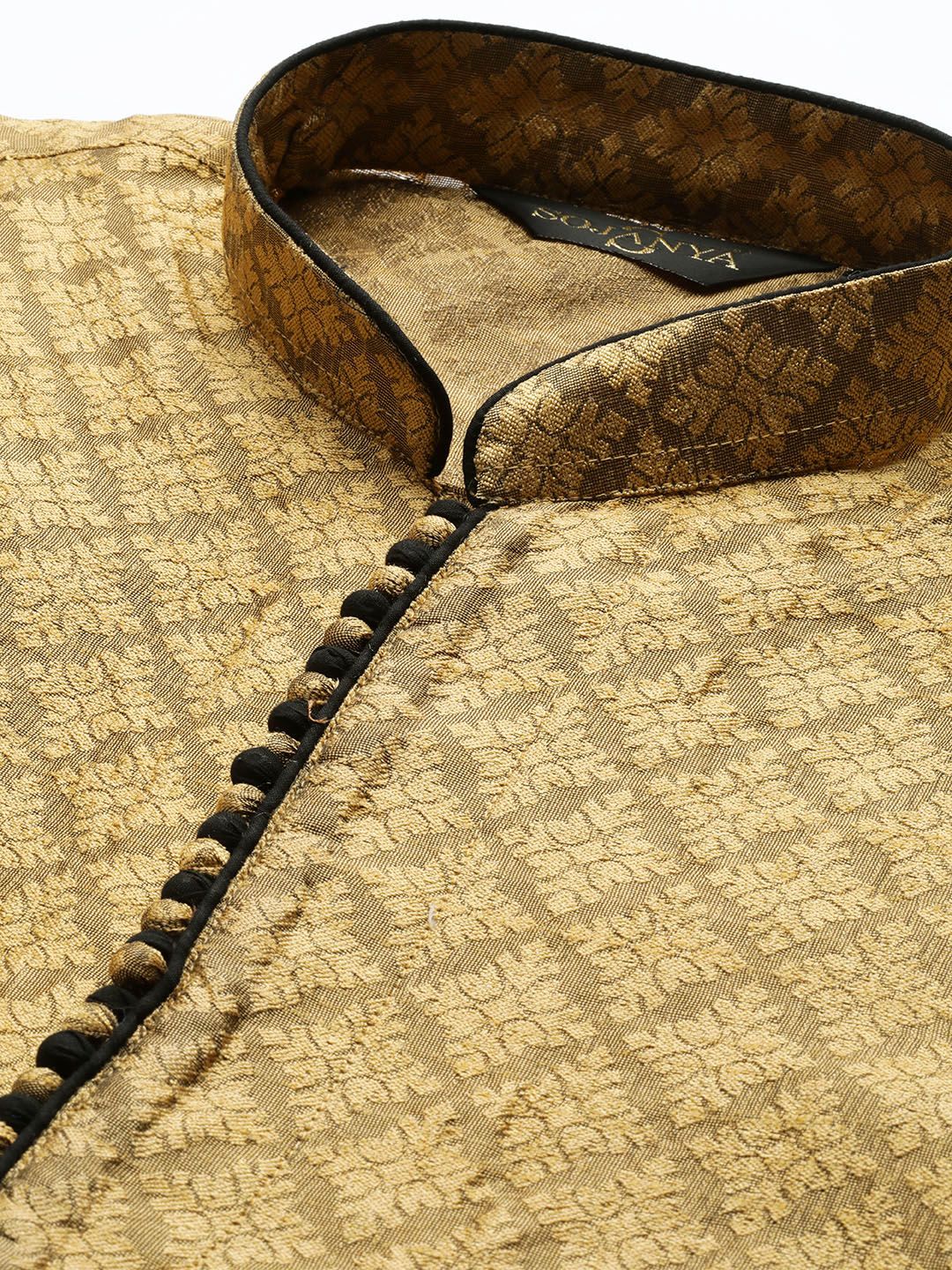 SOJANYA Men Golden Woven Design Straight Kurta