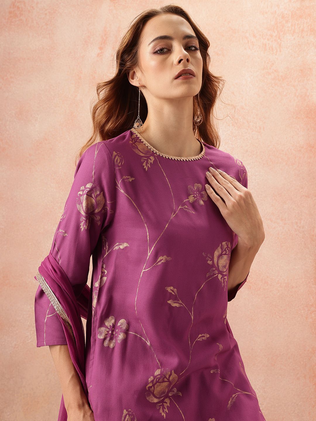 all about you Floral Printed Regular Gotta Patti Kurta with Trousers & With Dupatta