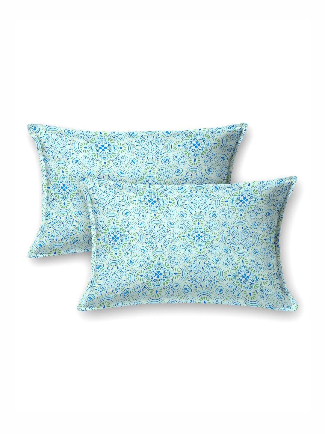 BOMBAY DYEING Turquoise Blue Printed Pure Cotton120 TC Queen Bedsheet Set 2.24 m X 2.54 m