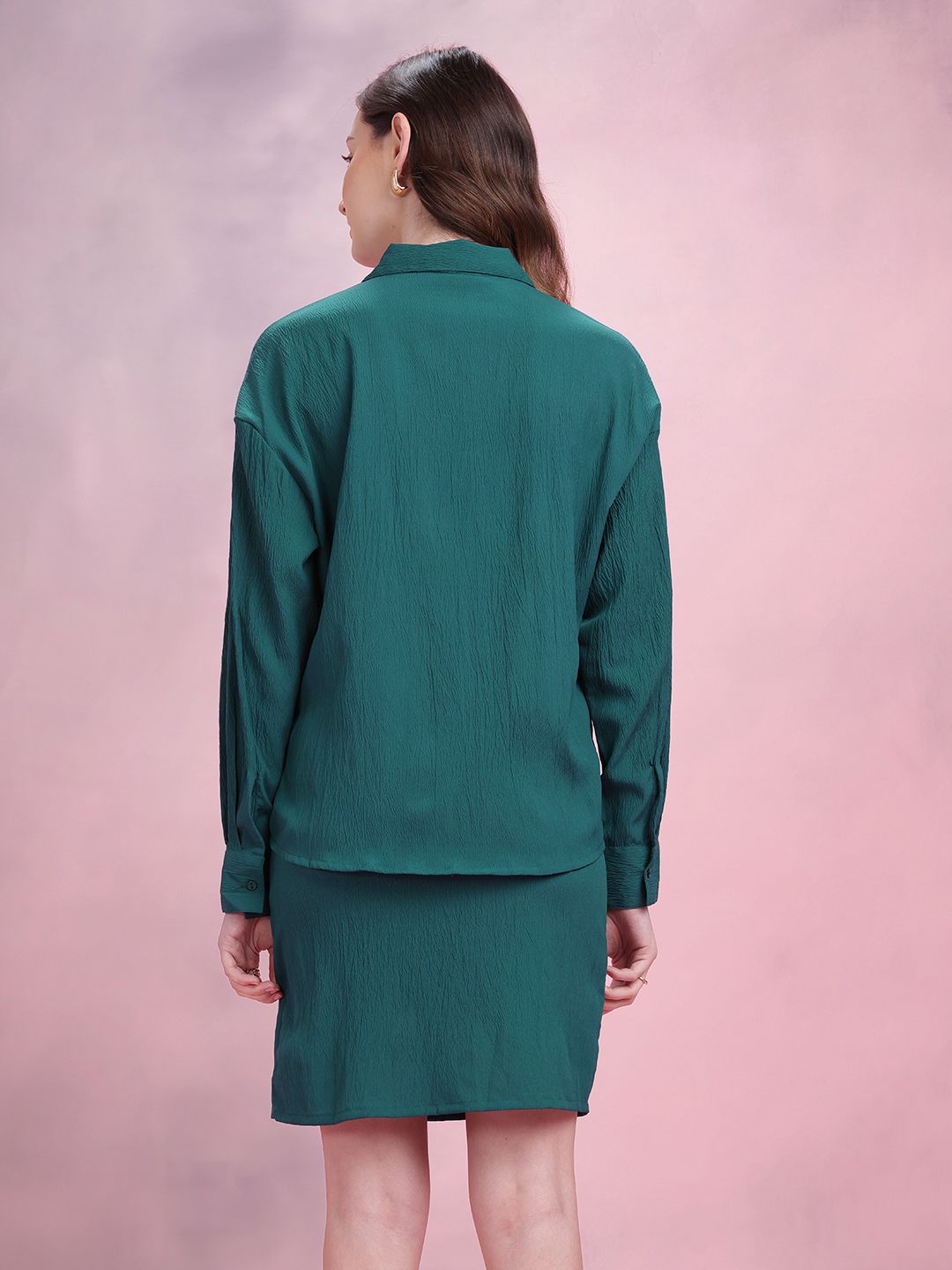 DressBerry Relaxed Fit Crinkled Shirt with Skirt Co-Ord Set