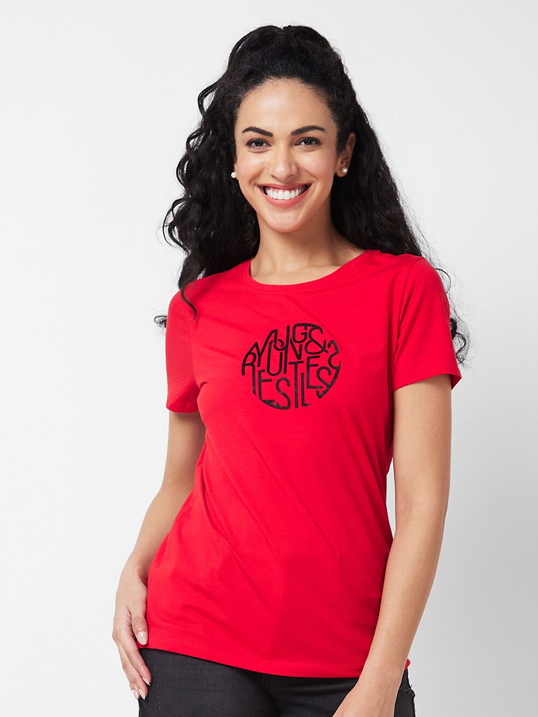 SPYKAR Typography Printed Round Neck Cotton T-shirt