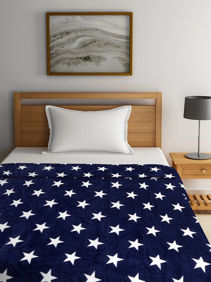 Cortina Navy Blue & White Abstract AC Room 250 GSM Single Bed Blanket