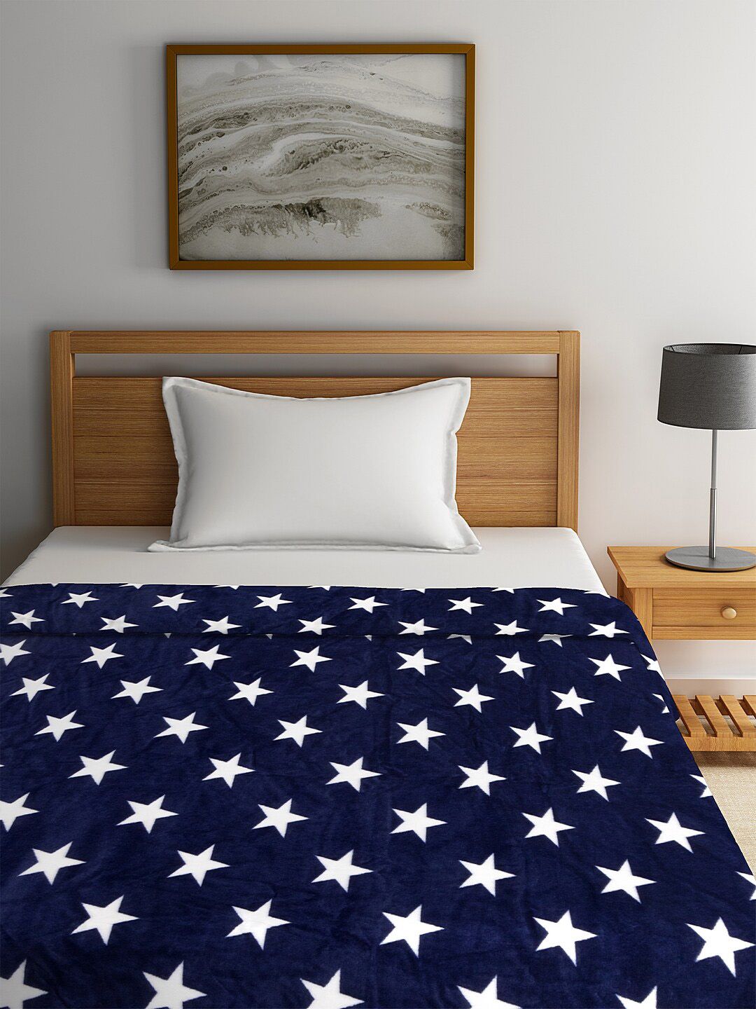 Cortina Navy Blue & White Abstract AC Room 250 GSM Single Bed Blanket