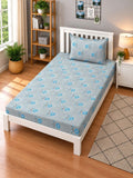 Moda Rapido X KLOTTHE Blue Floral 400 TC Single Bedsheet with 1 Pillow Covers