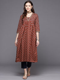 Varanga Women Maroon Alia cut Ethnic Jaipuri Printed A line Pure Cotton Kurta