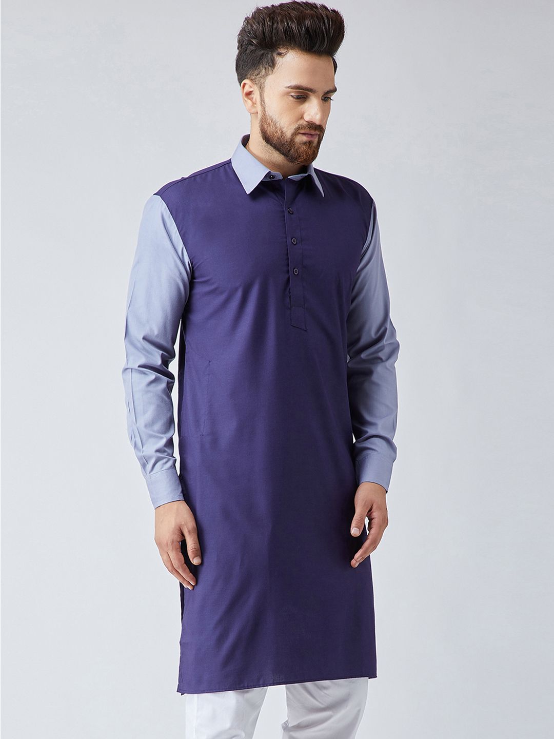 SOJANYA Men Navy Blue Solid Pathani Kurta