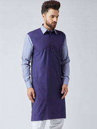SOJANYA Men Navy Blue Solid Pathani Kurta