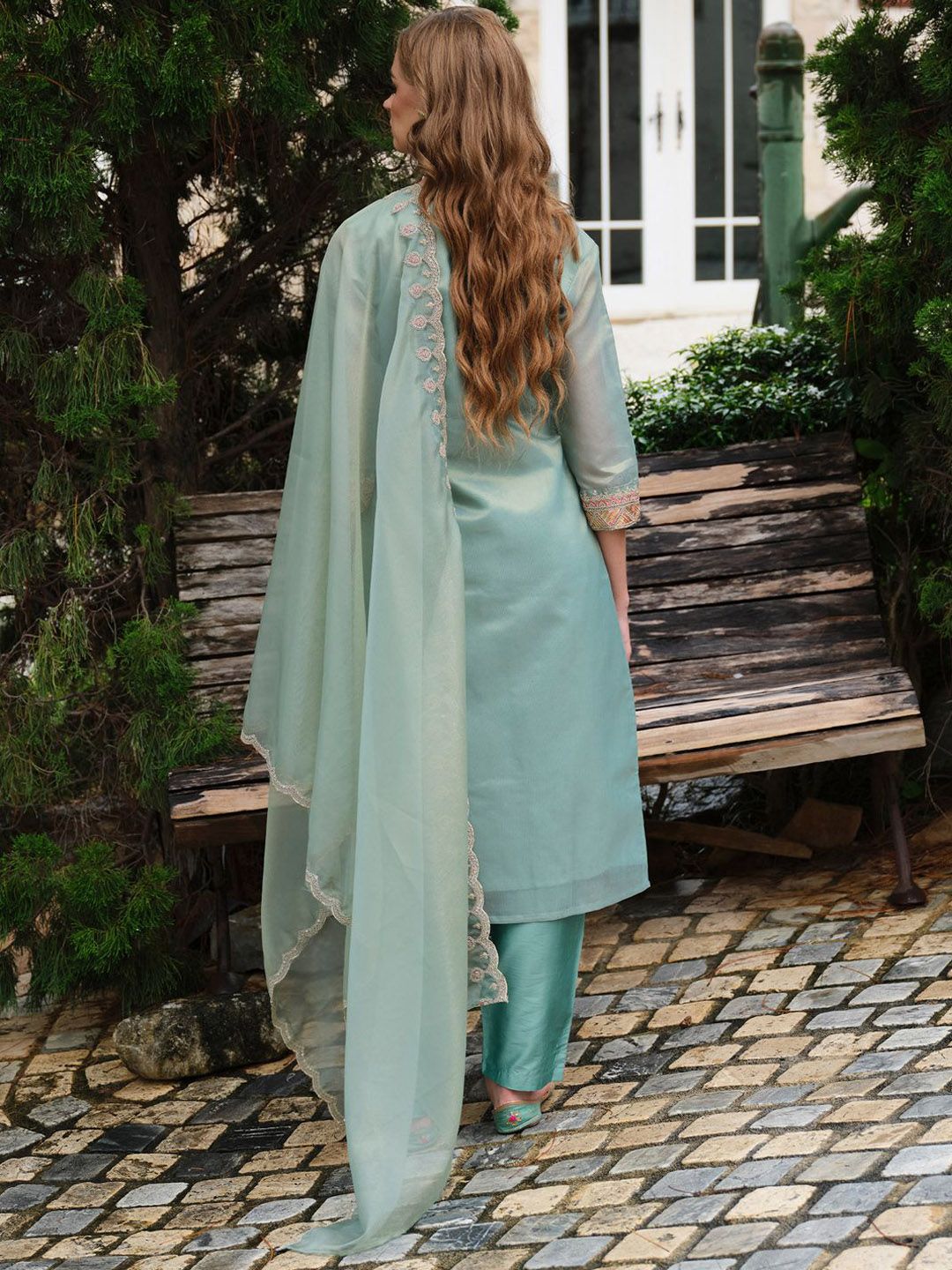 Indo Era Yoke Design Round Neck Kurta With Trousers & Dupatta