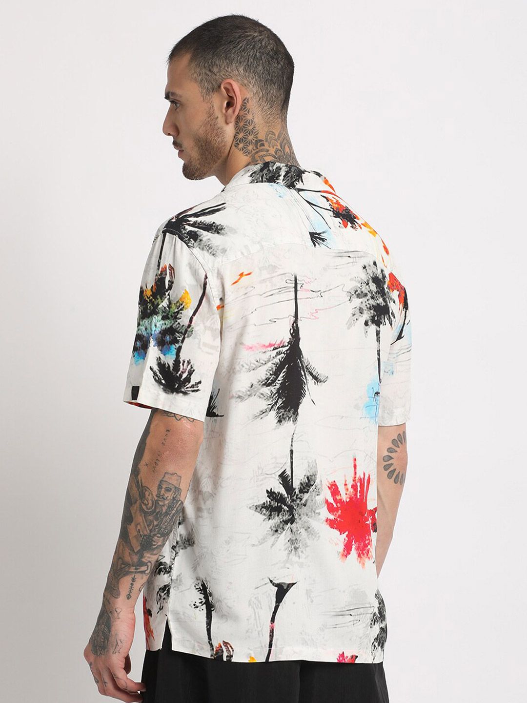 THE BEAR HOUSE Regular Fit Tropical Printed Cuban Collar Casual Shirt