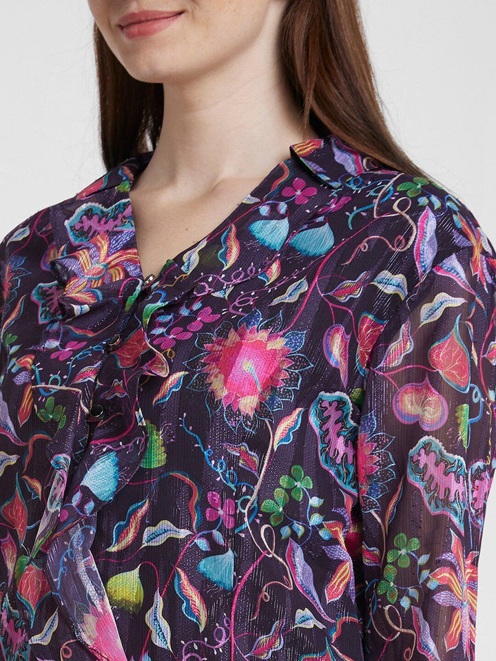 SPYKAR Classic Floral Printed Spread Collar Opaque Cotton Casual Shirt
