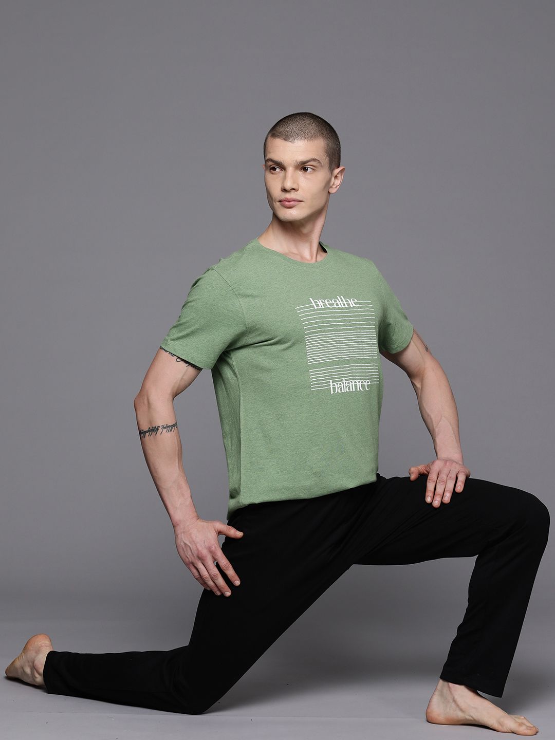 HRX by Hrithik Roshan Striped Pure Cotton Yoga T-shirt