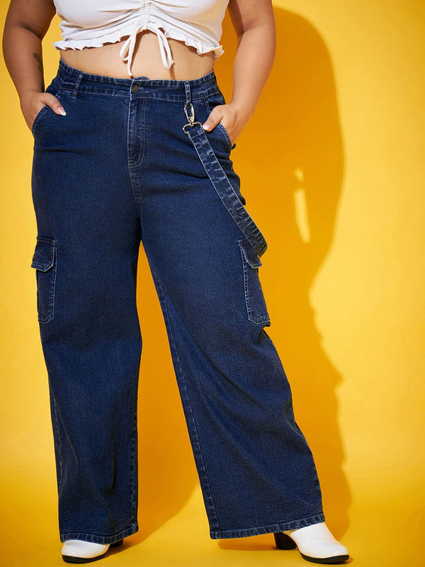 SASSAFRAS Curve Women Navy Blue Mid-Rise Comfort Straight Fit Stretchable Jeans
