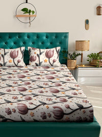 Myntra Elegant Cream-Coloured Floral 300 TC King 7D Bedsheet with 2 Pillow Covers