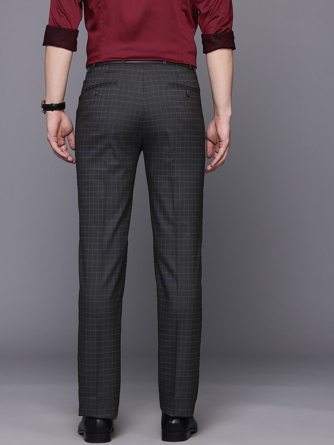 Raymond Men Checked Regular Fit Formal Trousers