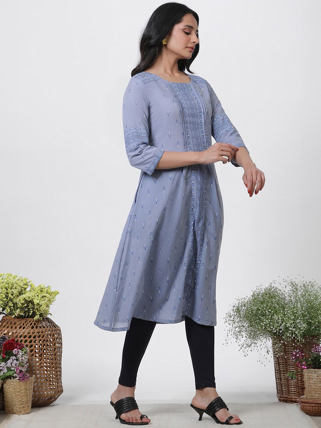 W Floral Embroidered Regular Thread Work Pure Cotton Kurta With Dupatta