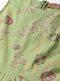 Shae by SASSAFRAS Women Green & Pink Printed Anarkali Kurta