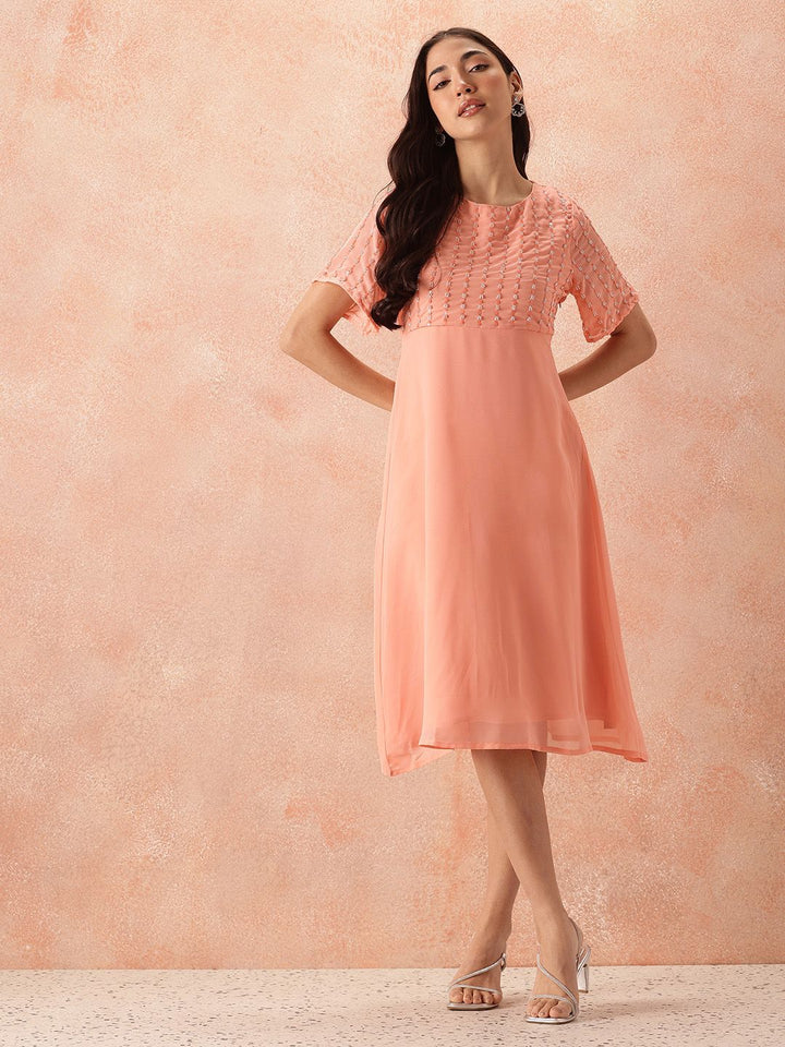 all about you Sequined Flared Sleeves Fit & Flare Dress