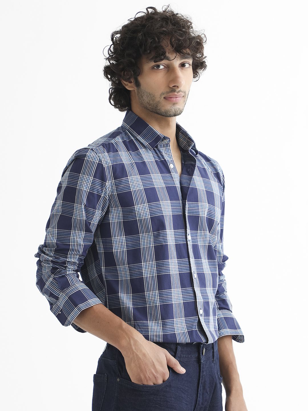 RARE RABBIT Men Turvo Slim Fit Tartan Checked Cotton Shirt