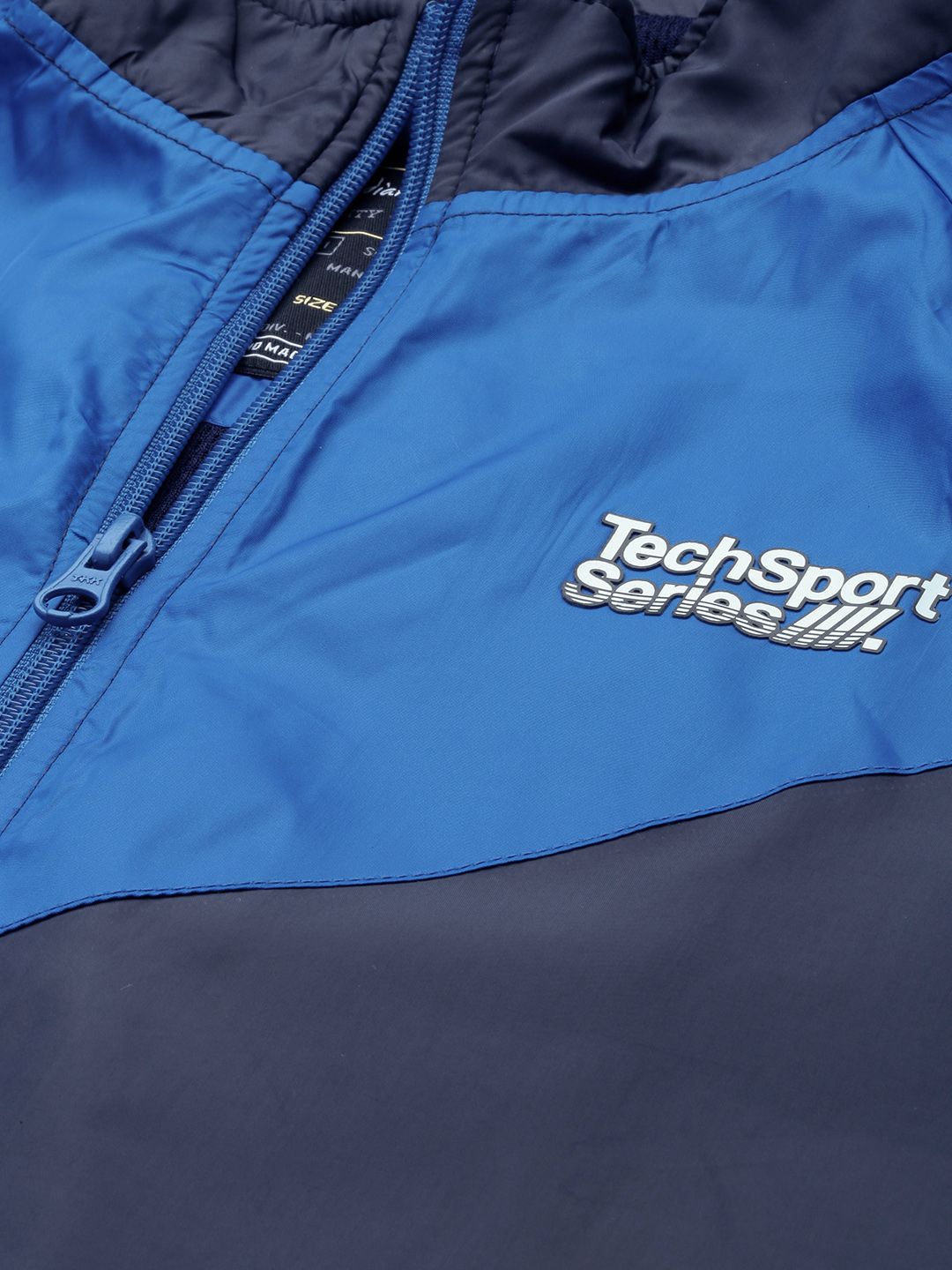 The Indian Garage Co Men Blue & White Colourblocked Windcheater Jacket