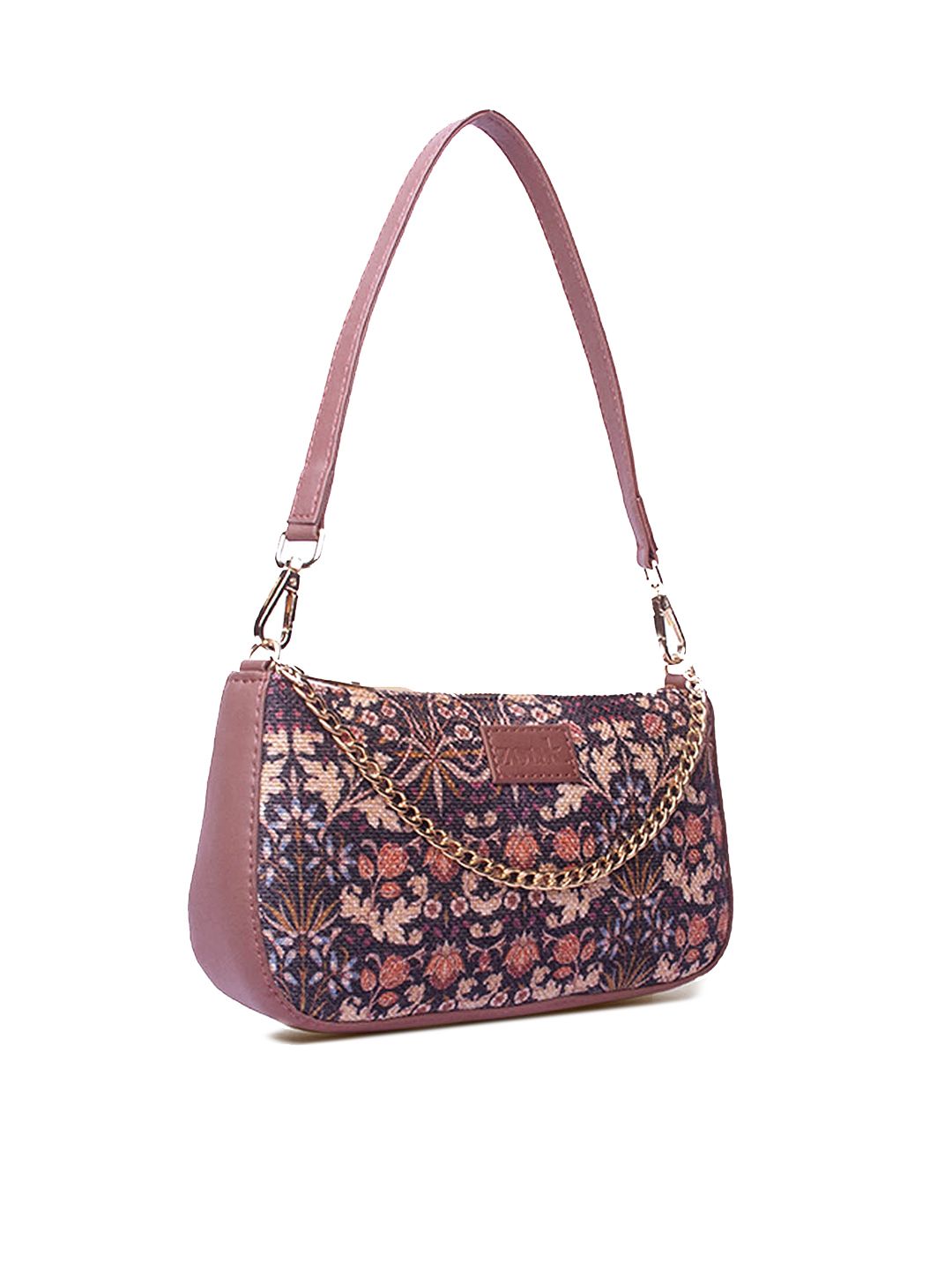 ZOUK Floral Printed Half Moon Shoulder Bag
