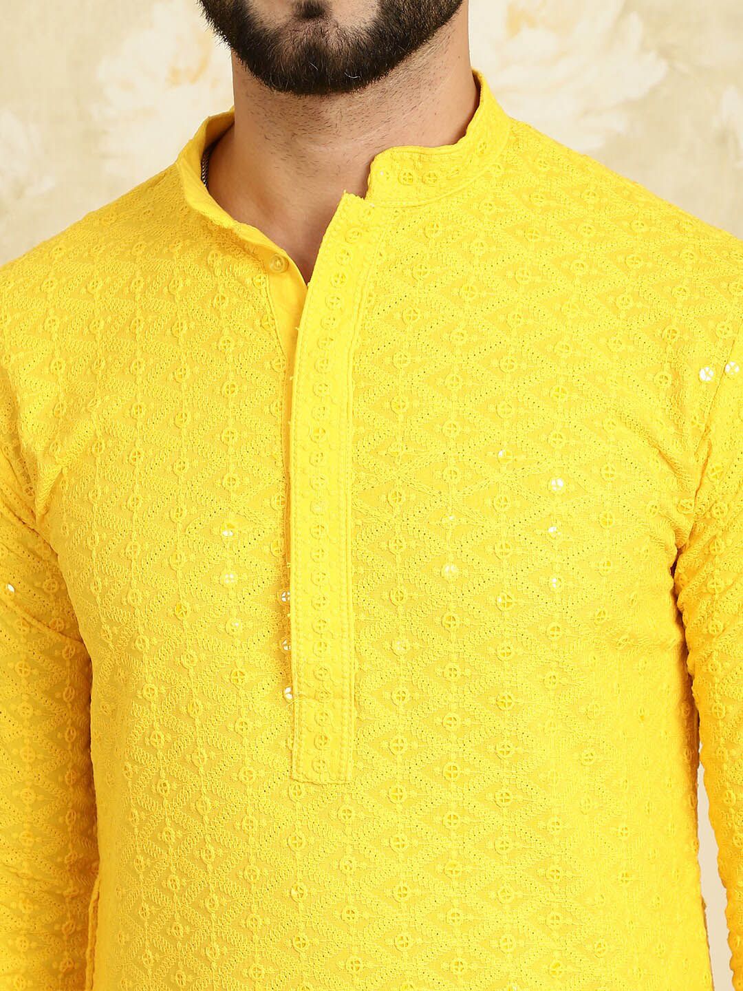 SOJANYA Ethnic Motifs Embroidered Sequined Pure Cotton Kurta with Churidar