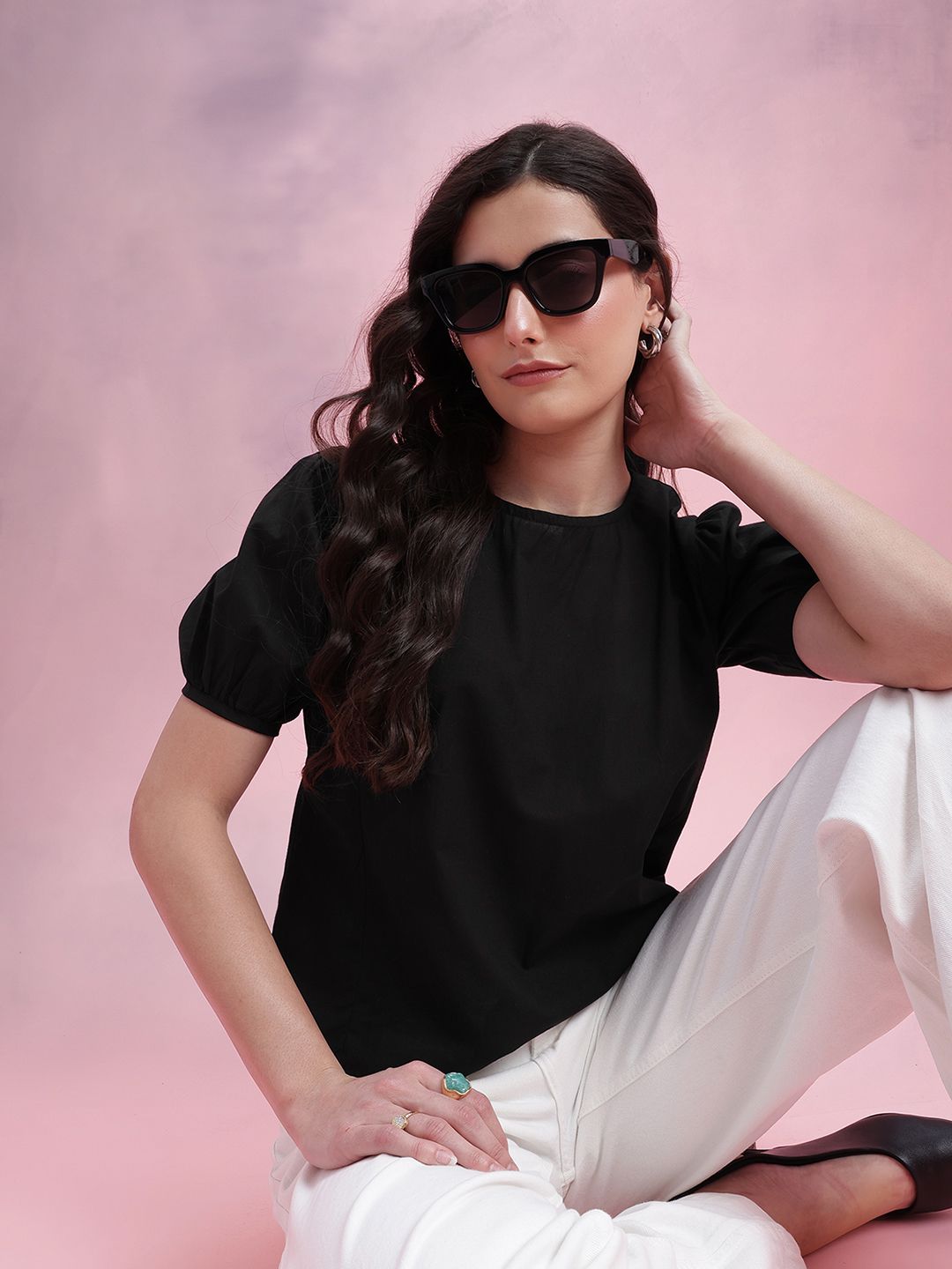 DressBerry Puff Sleeves Pure Cotton Top