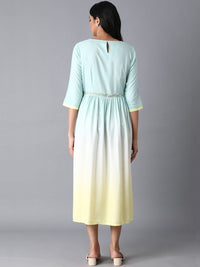 W Women Blue & Yellow Colourblocked Empire Dress