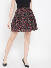 Berrylush Black Flared Mini Skirt