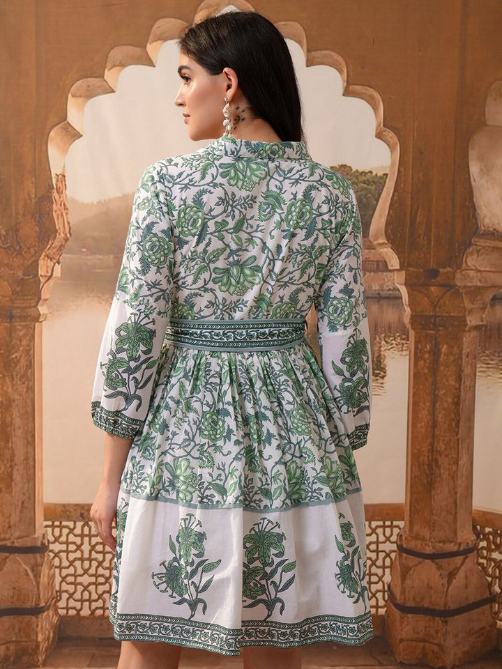 Vishudh Ethnic Motifs Printed Puff Sleeves Fit & Flare Dress