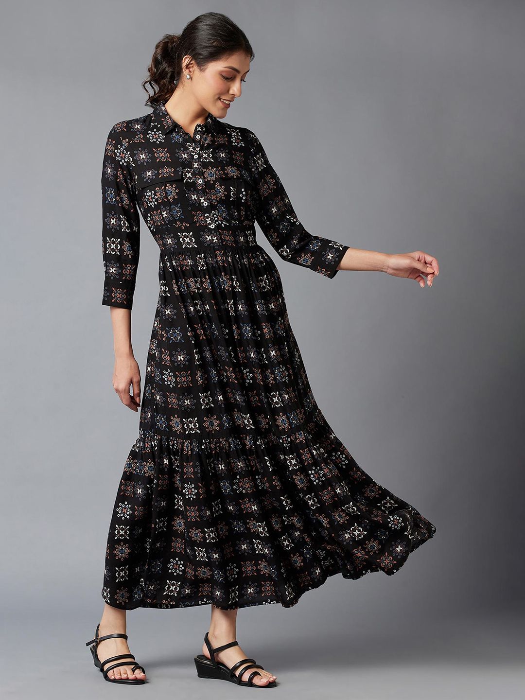 W Black Floral Maxi Dress