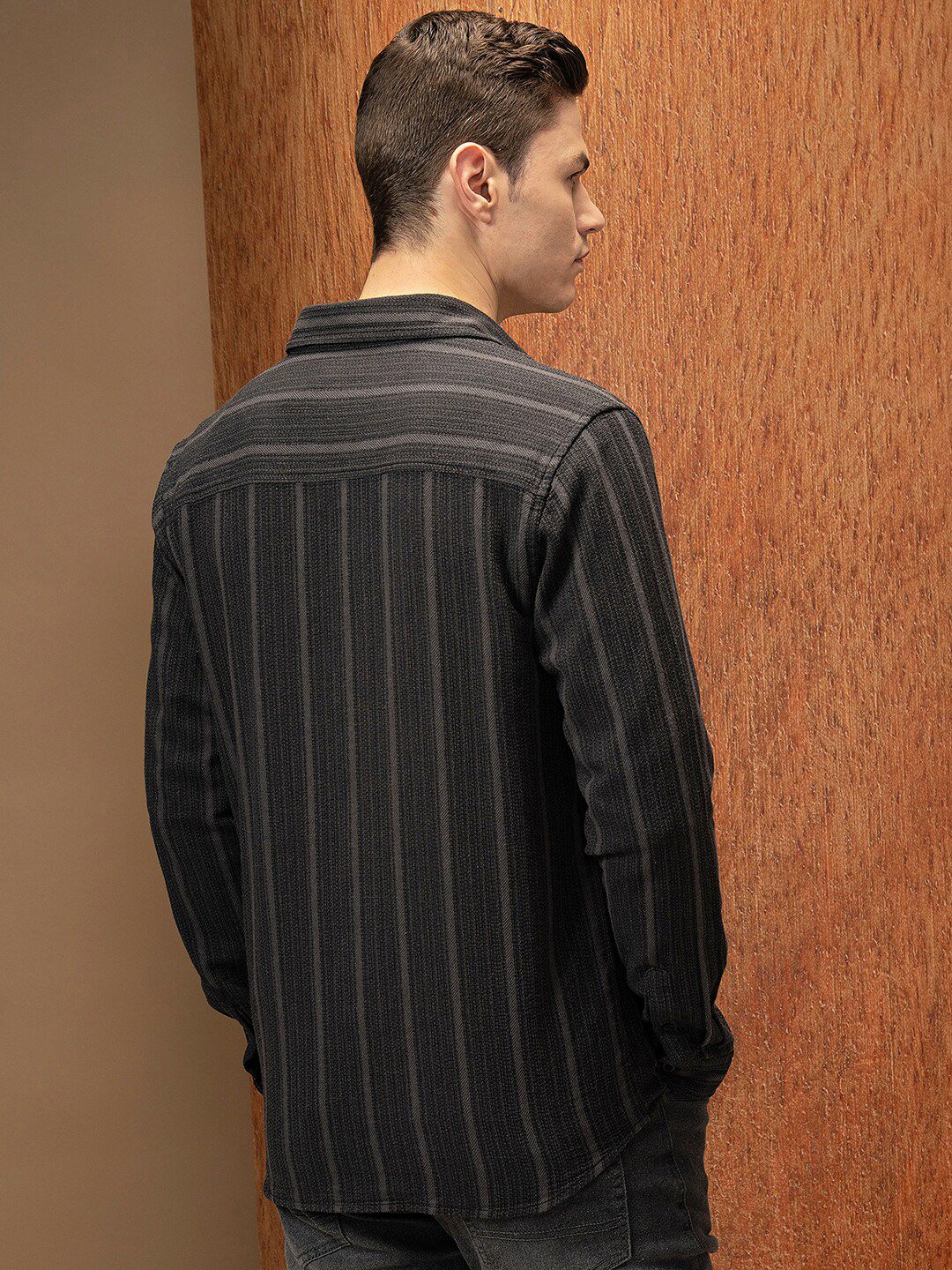 LOCOMOTIVE Premium Relaxed Fit Dobby Textured Striped Shirt